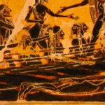 Vaso François (cratere attico a figure nere, 570/65 a.C. ca.), dettaglio della nave di Teseo. Si nota l’albero smontato e adagiato sulla ι, verso poppa.