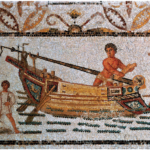 Albero adagiato a poppa su una ι in una piccola imbarcazione romana (da Wilson 2011, p. 49).