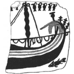 Prora di una nave mercantile. Riproduzione grafica di una placca ceramica corinzia (Casson 1972, fig. 98).